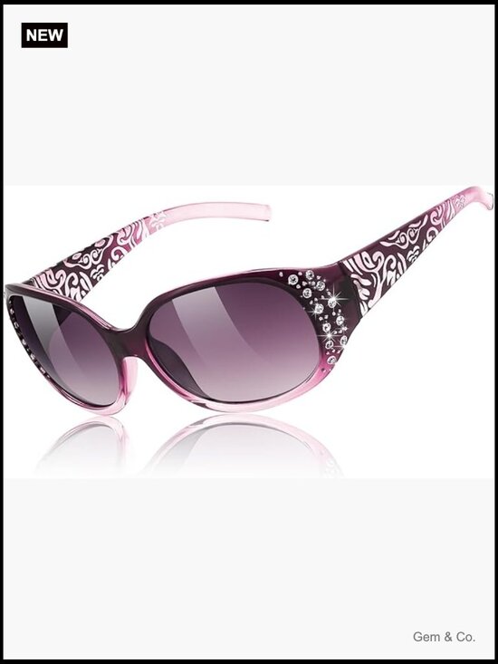 Polarized Wrap Sunglasses Rhinestone Floral Oval UV400 main image 4